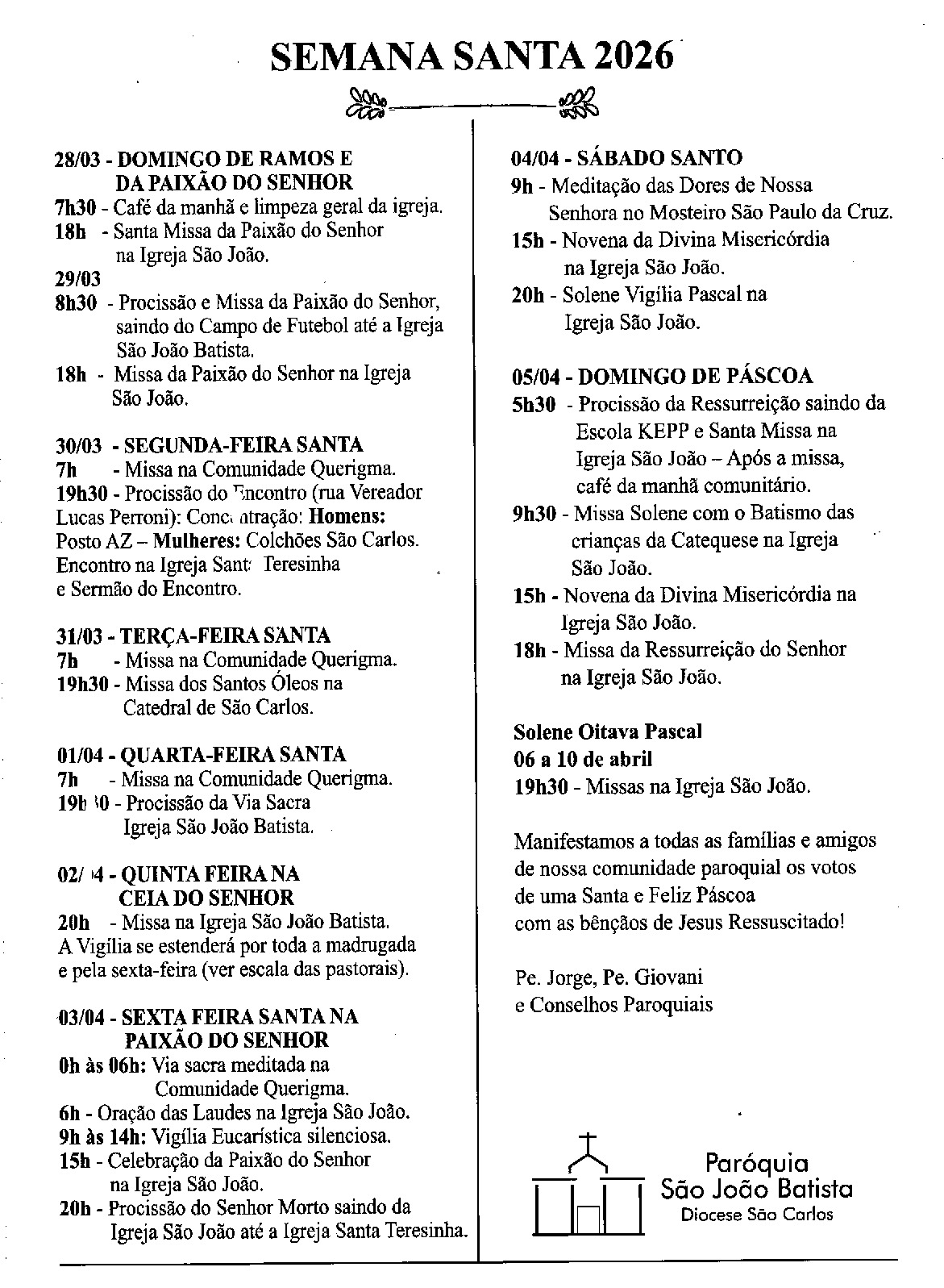 Programação Semana Santa